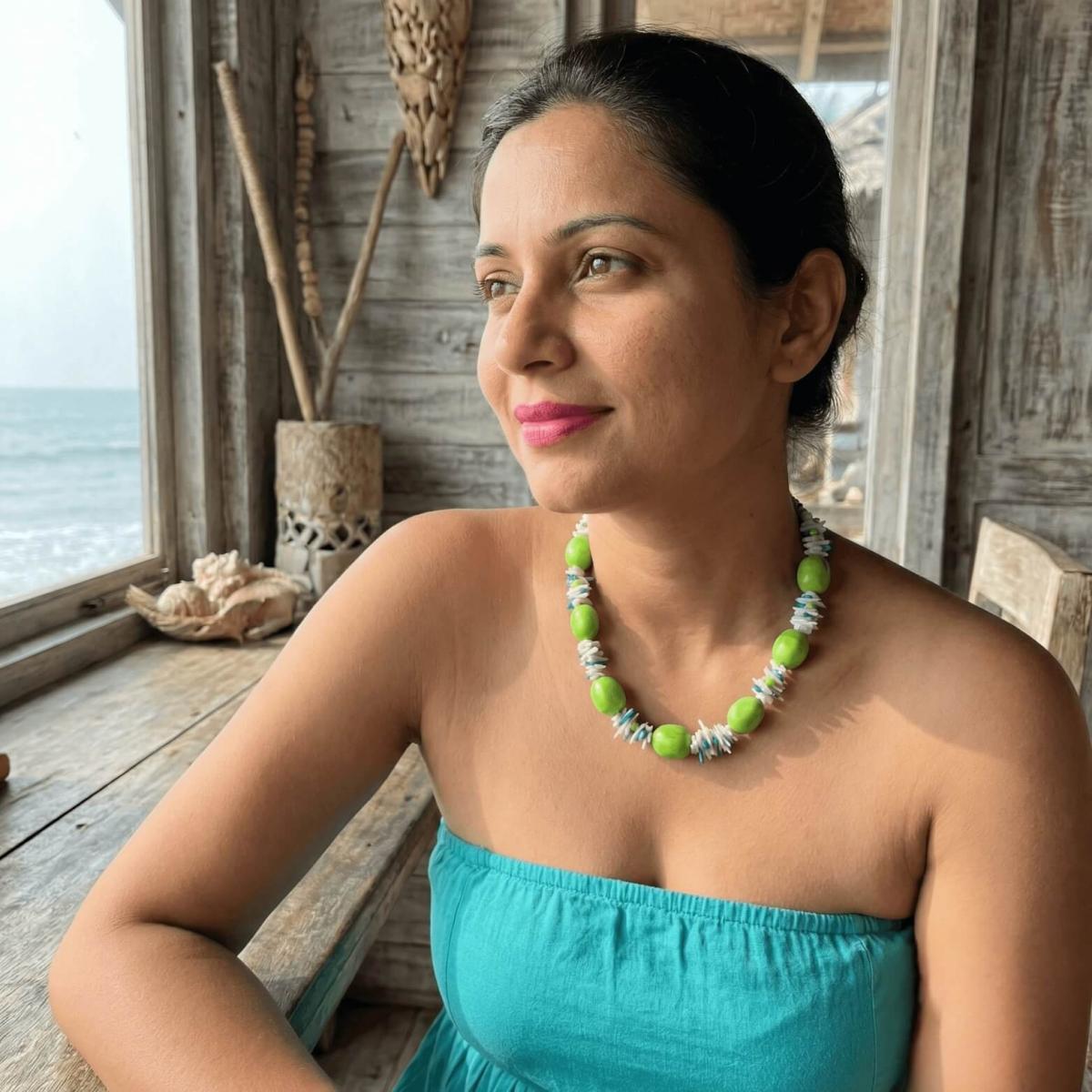 Green Turquoise with White Coral Stick and Blue Turquoise Necklace