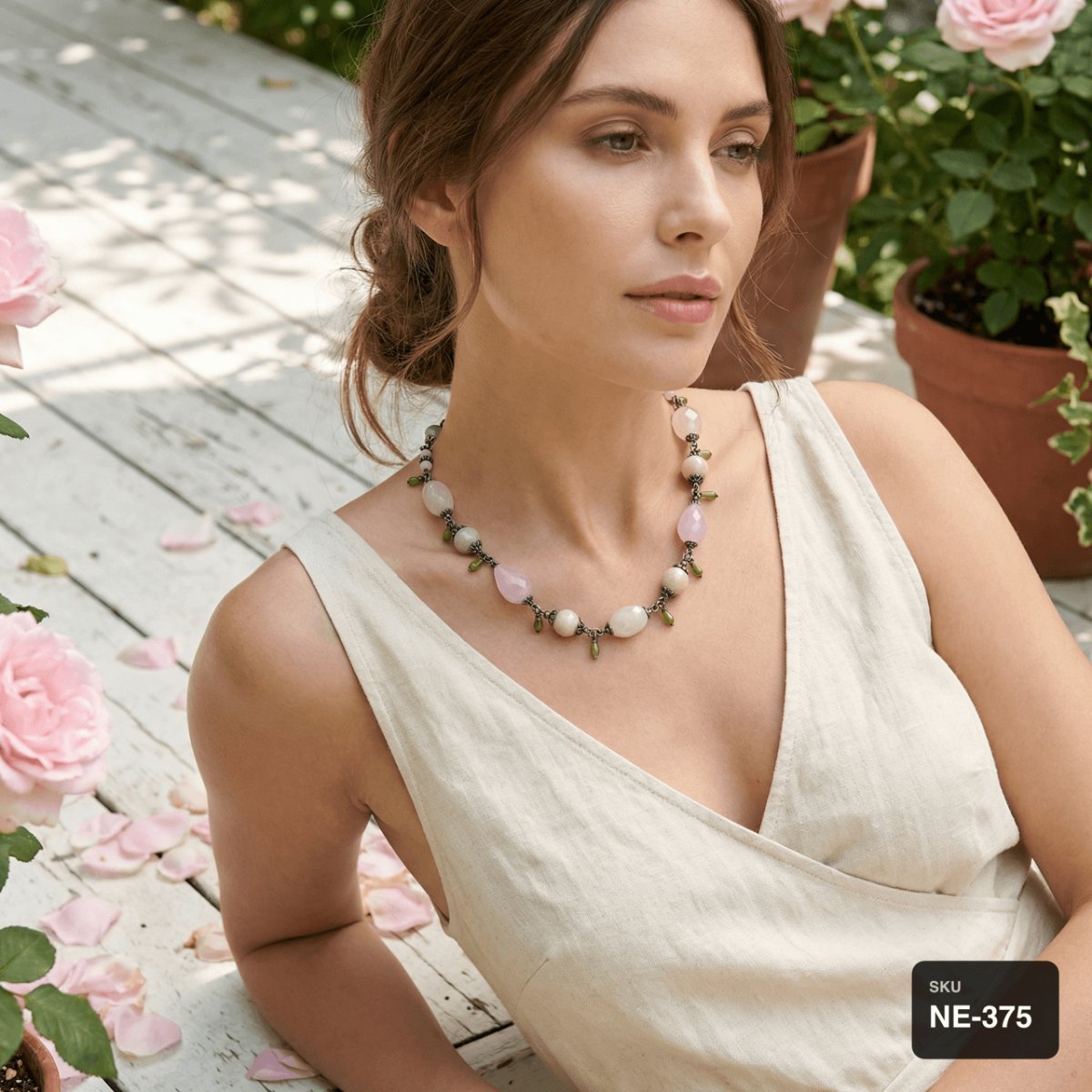 Rose Quartz, Milk Quartz and Peridot Necklace