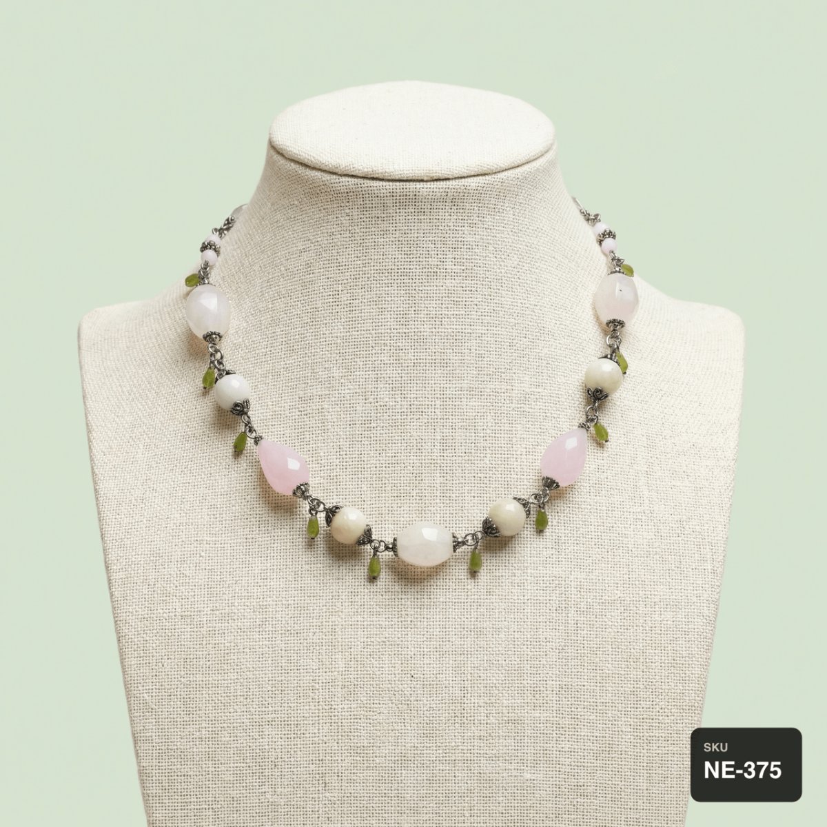Rose Quartz, Milk Quartz and Peridot Necklace - Thumbnail 2
