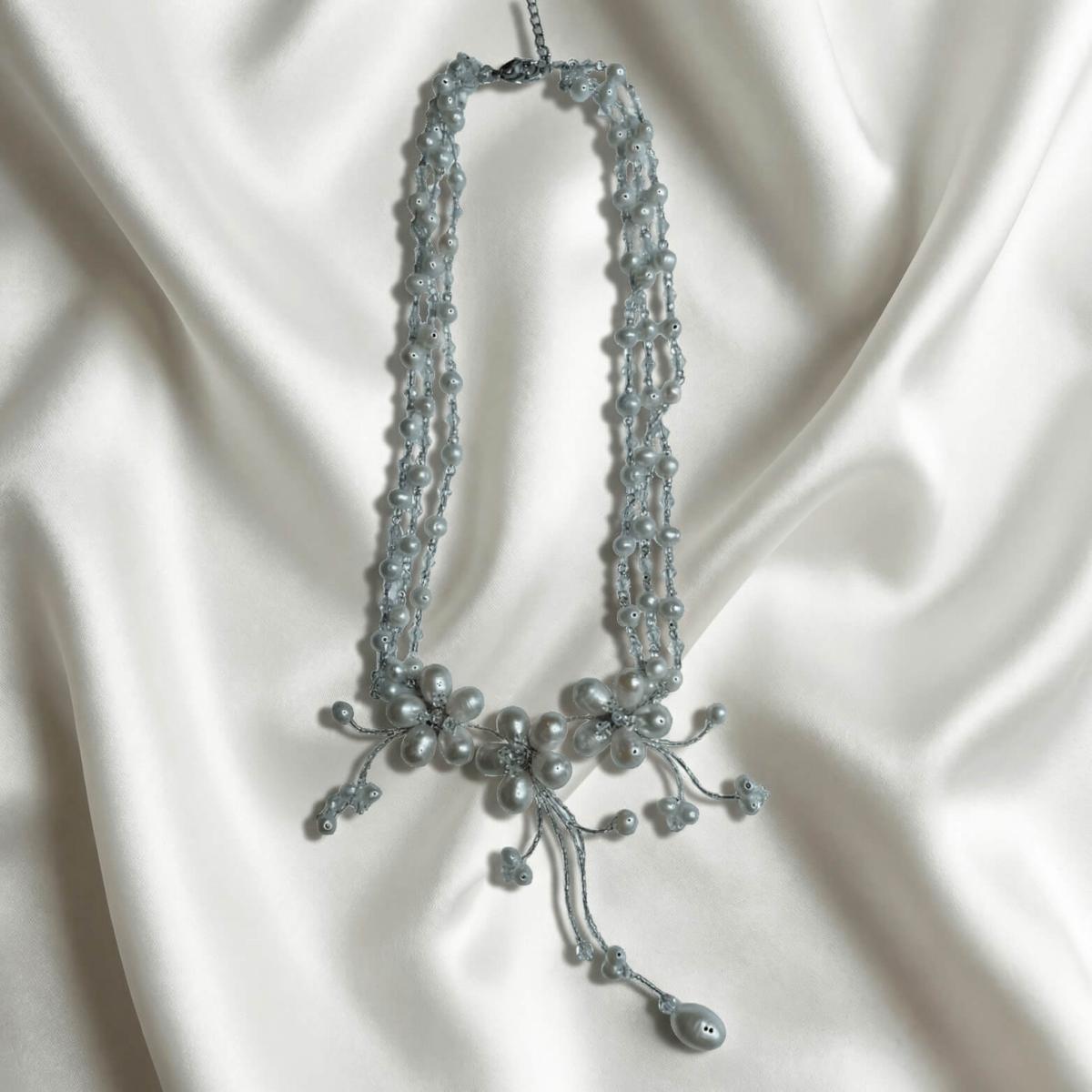 Freshwater Pearl and Crystal Necklace - Thumbnail 2