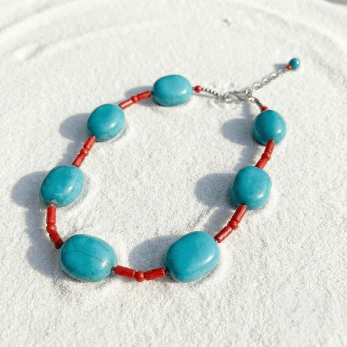 Blue Turquoise and Red Coral Necklace - Thumbnail 2