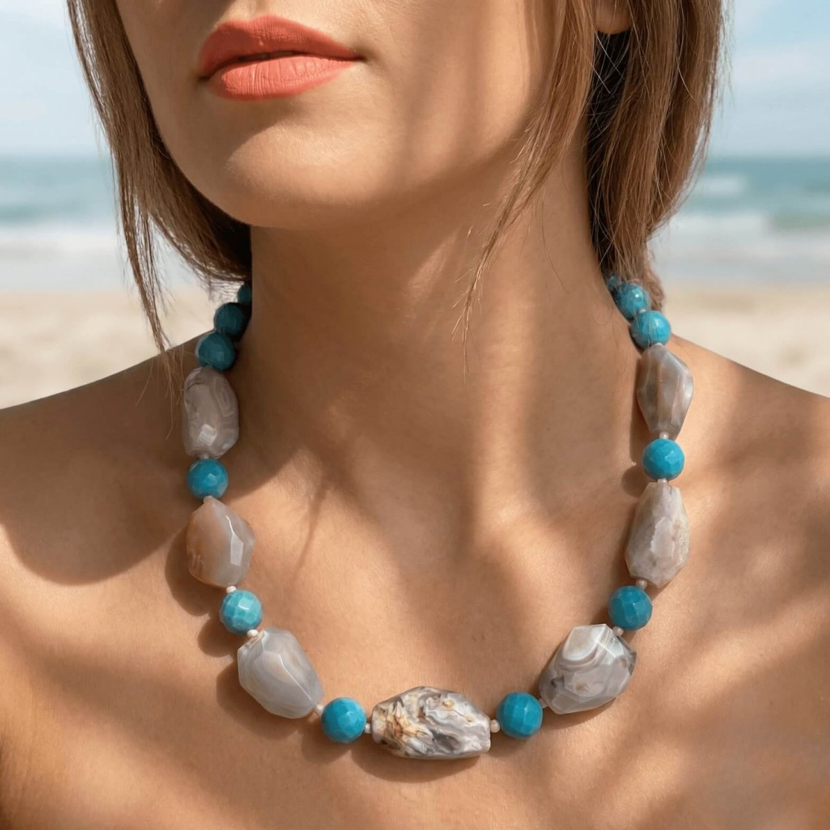 Turquoise and Agate Nugget Necklace