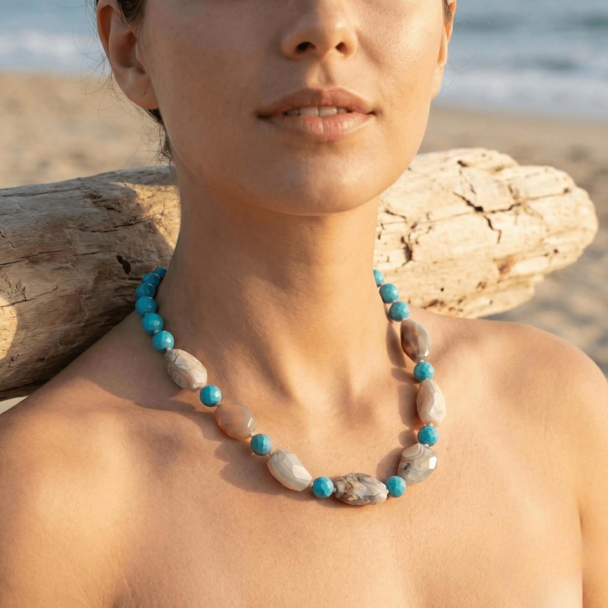 Turquoise and Agate Nugget Necklace - Thumbnail 2