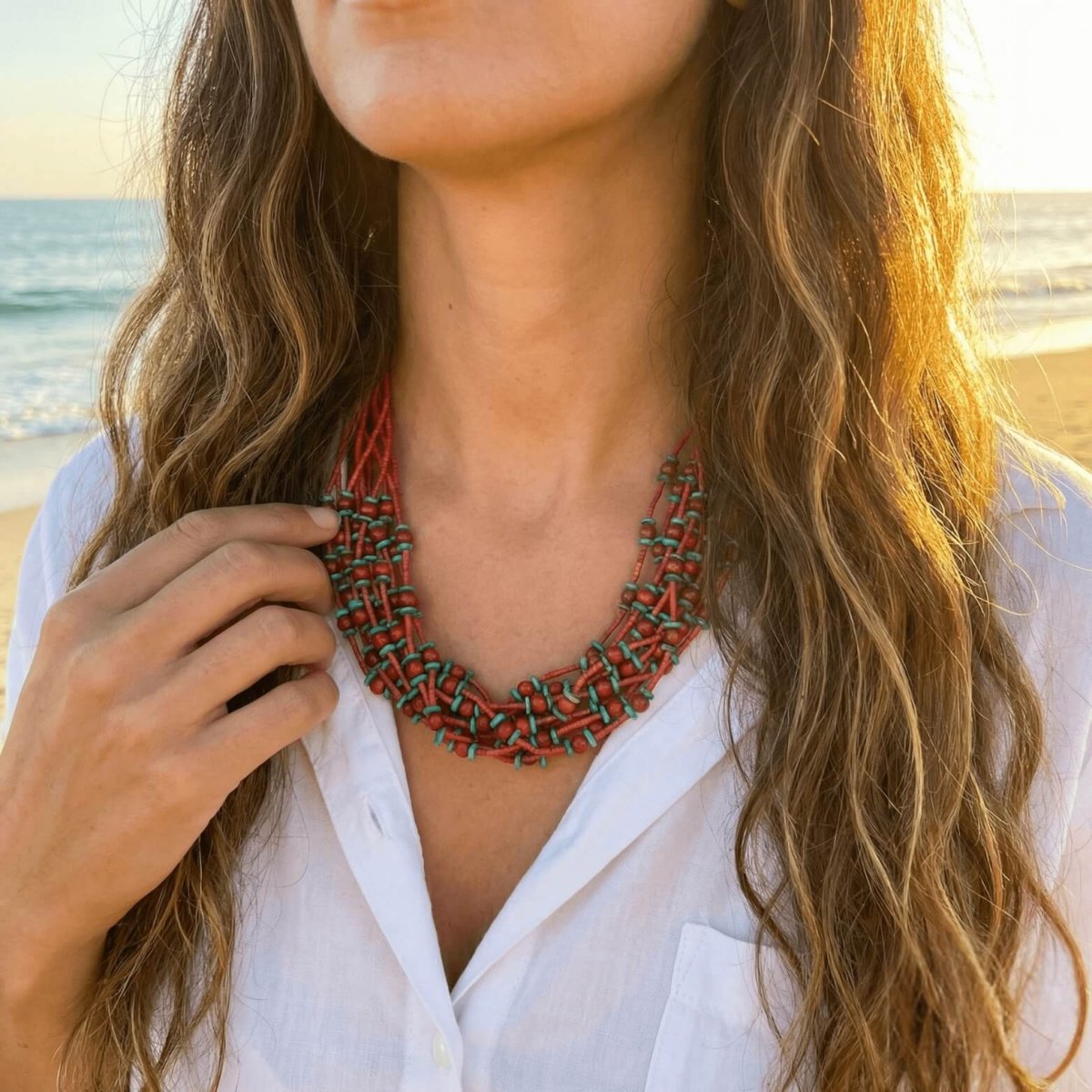 African Jade and Coral Necklace