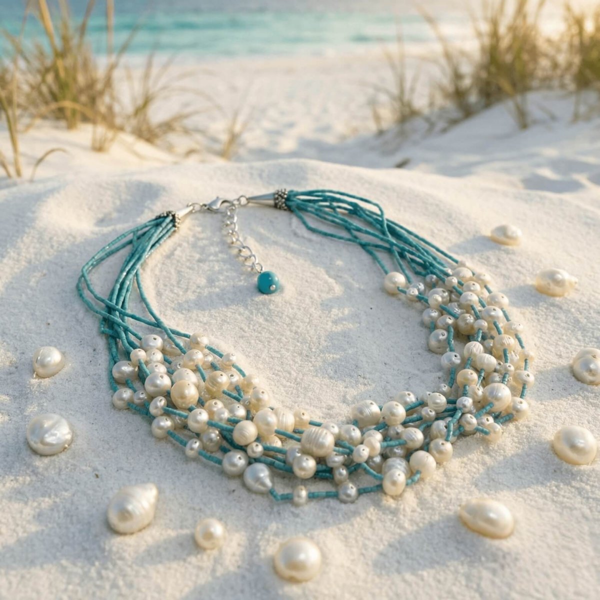 Freshwater Pearl with Aqua Strand Necklace - Thumbnail 2