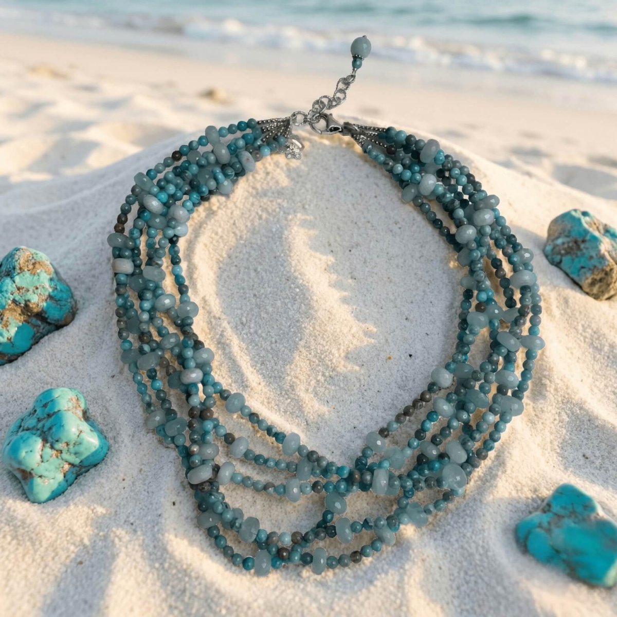 Multi Strand Aquamarine and Turquoise Necklace - Thumbnail 2