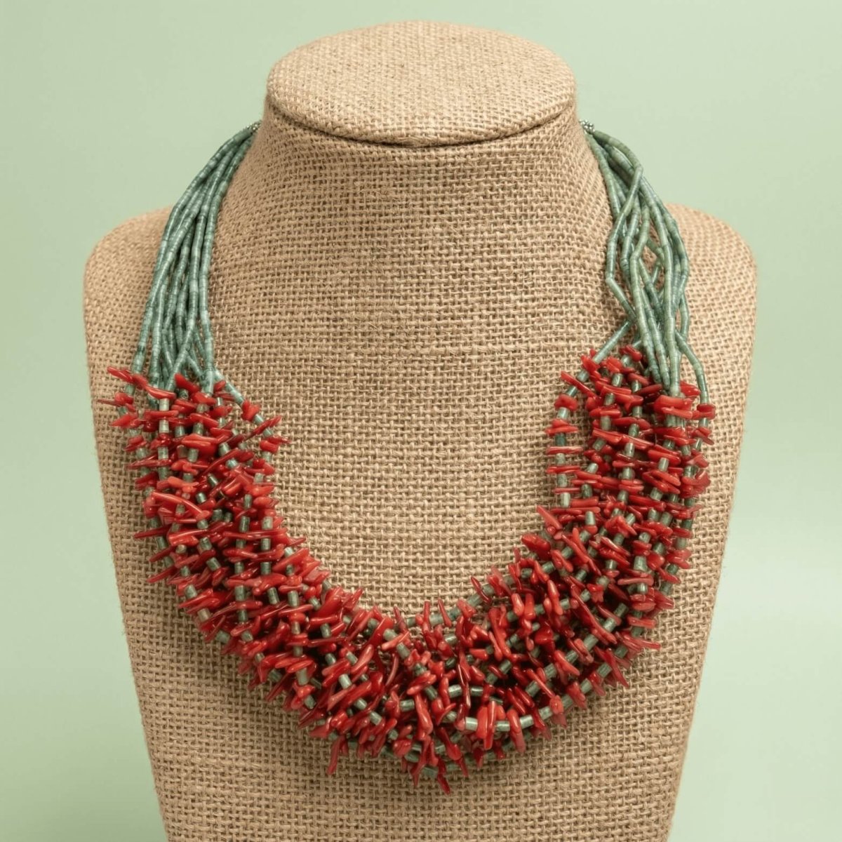 African Jade and Red Coral Necklace - Thumbnail 2