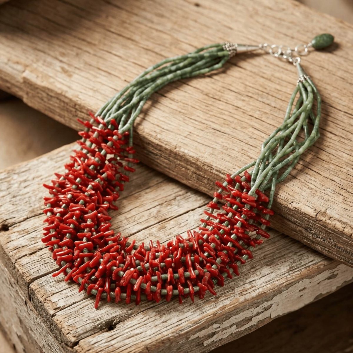 African Jade and Red Coral Necklace - Thumbnail 3