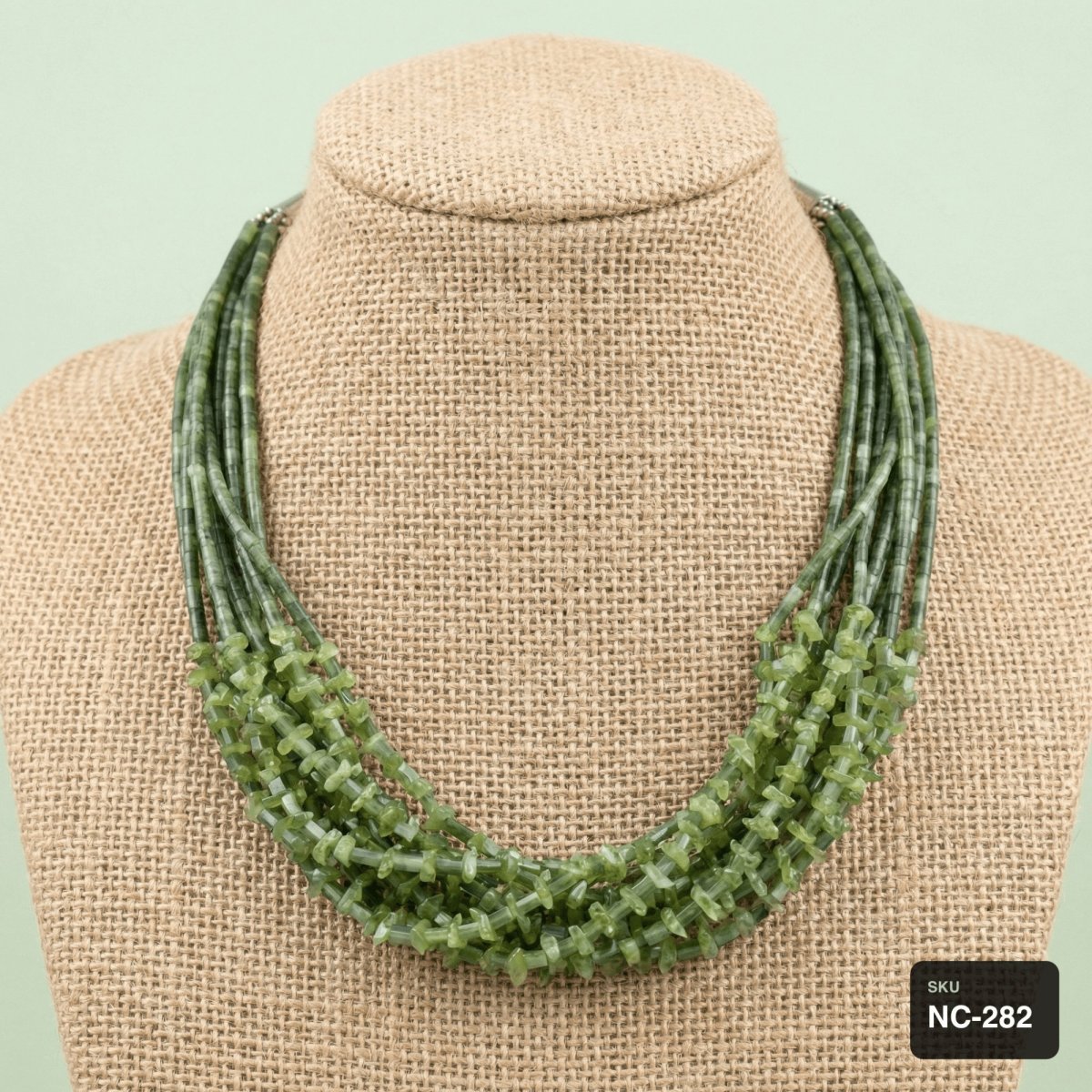 Green African Jade Multi-Strand Necklace - Thumbnail 2