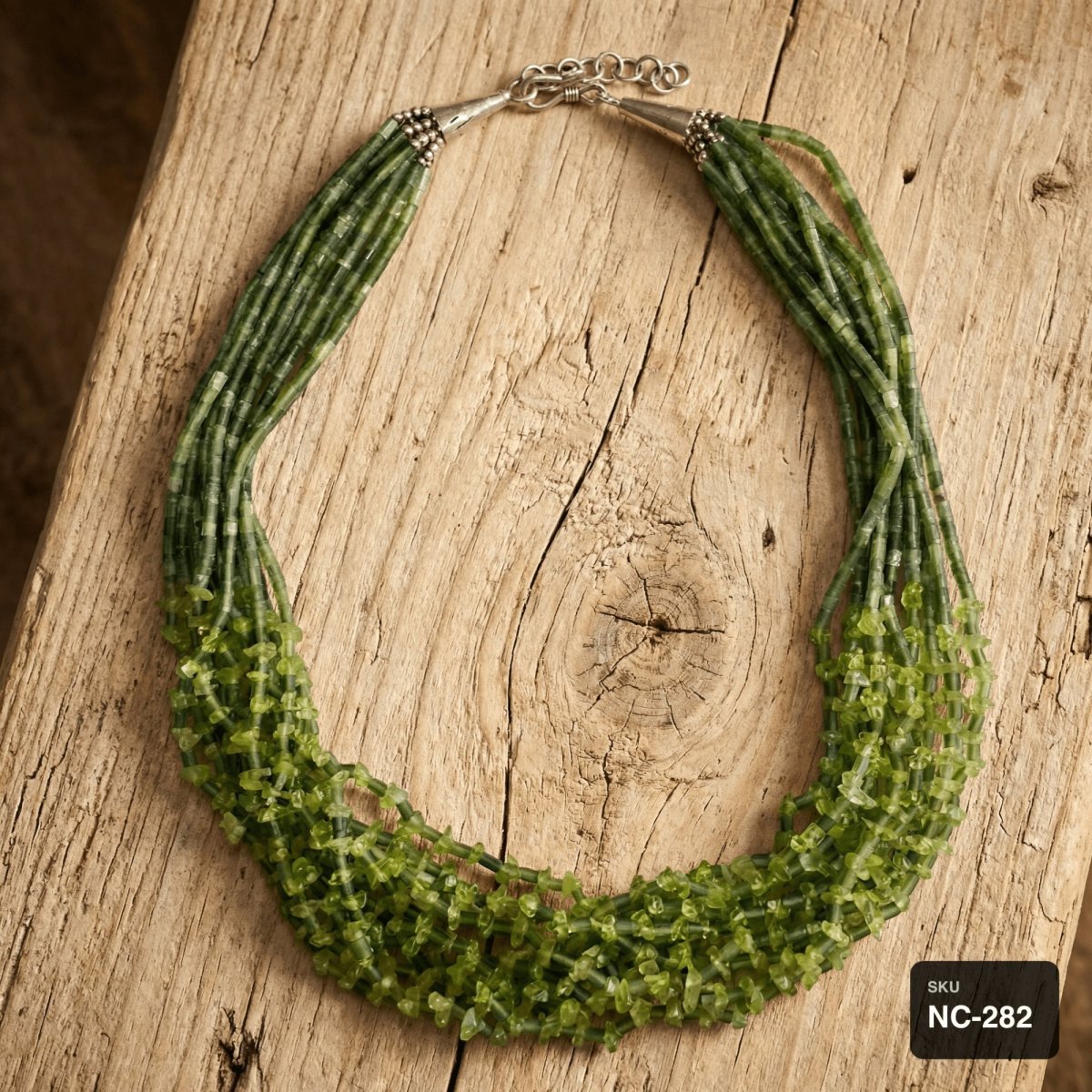 Green African Jade Multi-Strand Necklace - Thumbnail 3