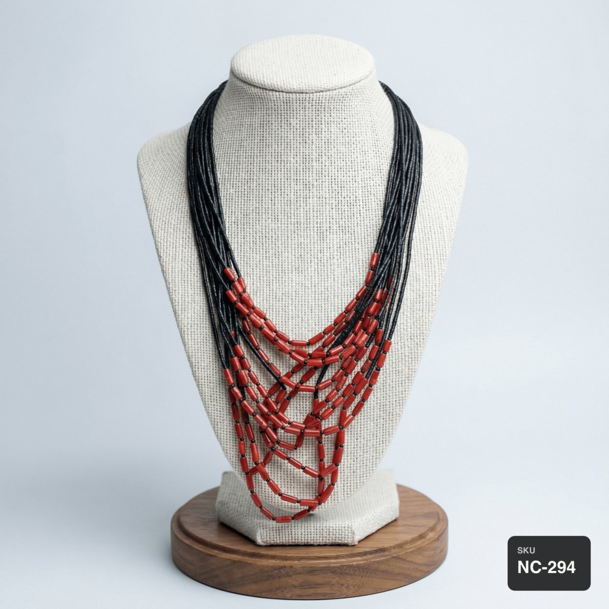 African Black Jade and Red Coral Necklace - Thumbnail 2
