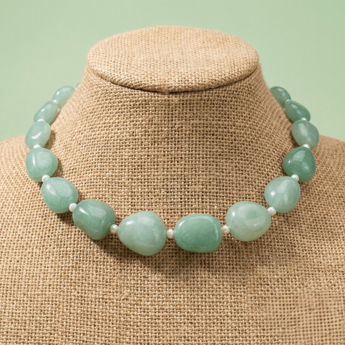 Green Aventurine and Freshwater Pearl Bead Necklace - Thumbnail 2