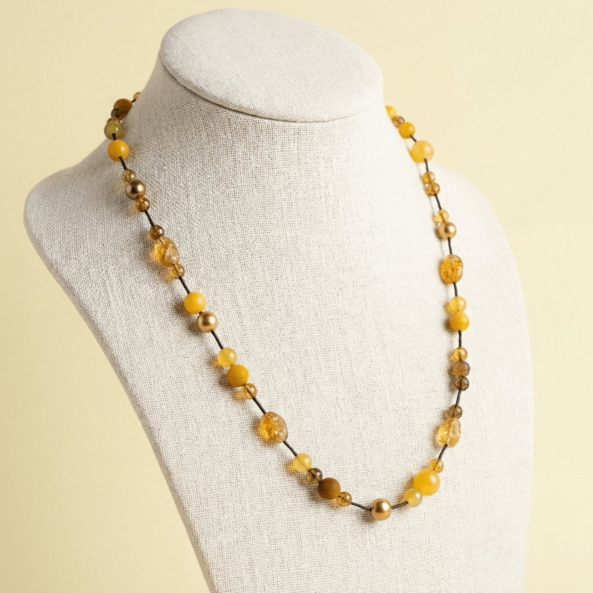 Yellow Jade and Golden Agate Strand Necklace - Thumbnail 2