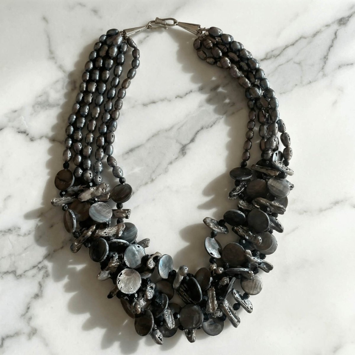 Abalone Seed Pearl Stick and Coin Pearl Necklace - Thumbnail 2