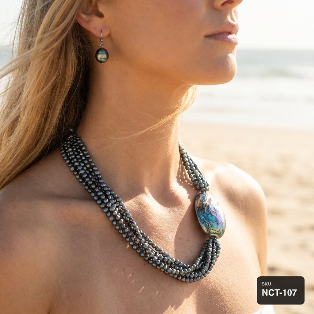 Freshwater Pearl Necklace with Abalone Shell Pendant