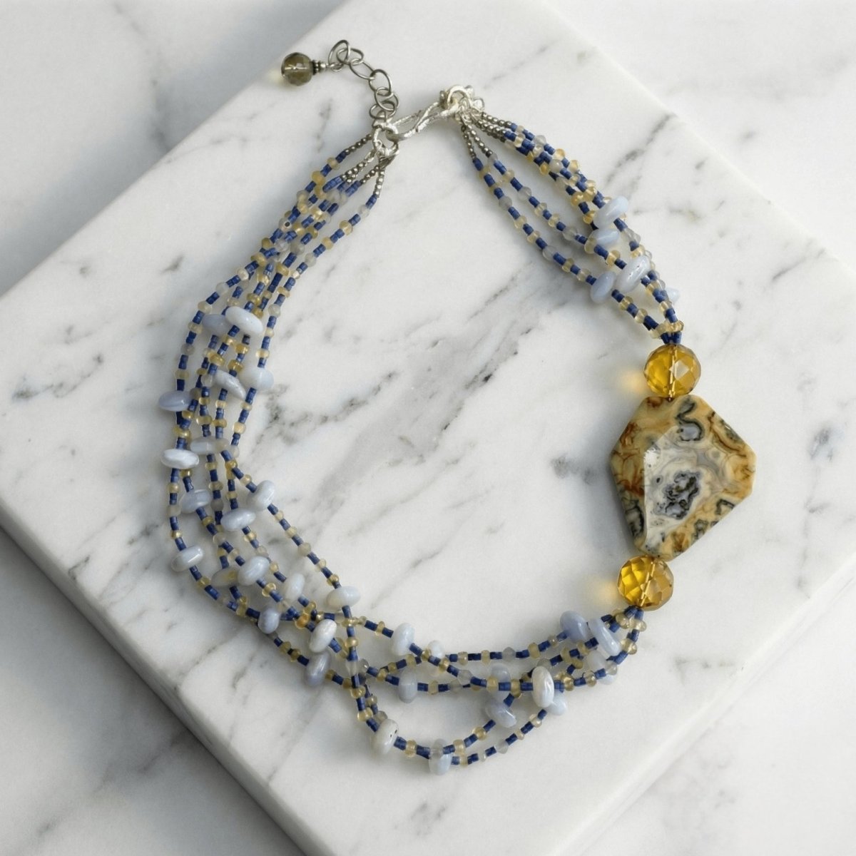 Moonstone Lapis and Agate Necklace - Thumbnail 3