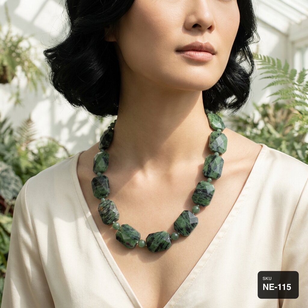 Green Ruby Zoisite Faceted Necklace