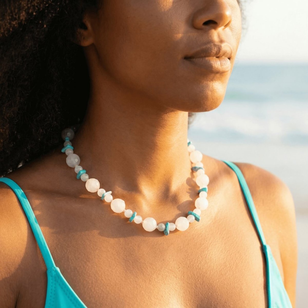 Rose Quartz, Pink Coral and Turquoise Necklace
