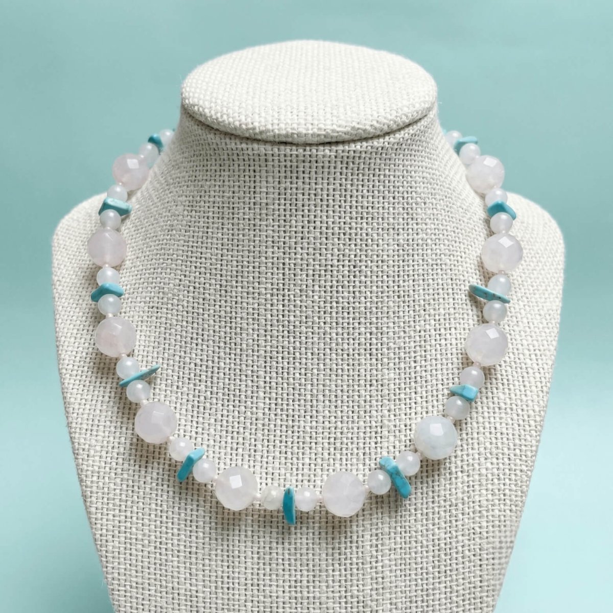 Rose Quartz, Pink Coral and Turquoise Necklace - Thumbnail 2