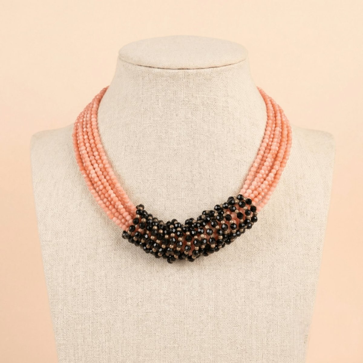 Black Crystal and Pink Coral Necklace - Thumbnail 2