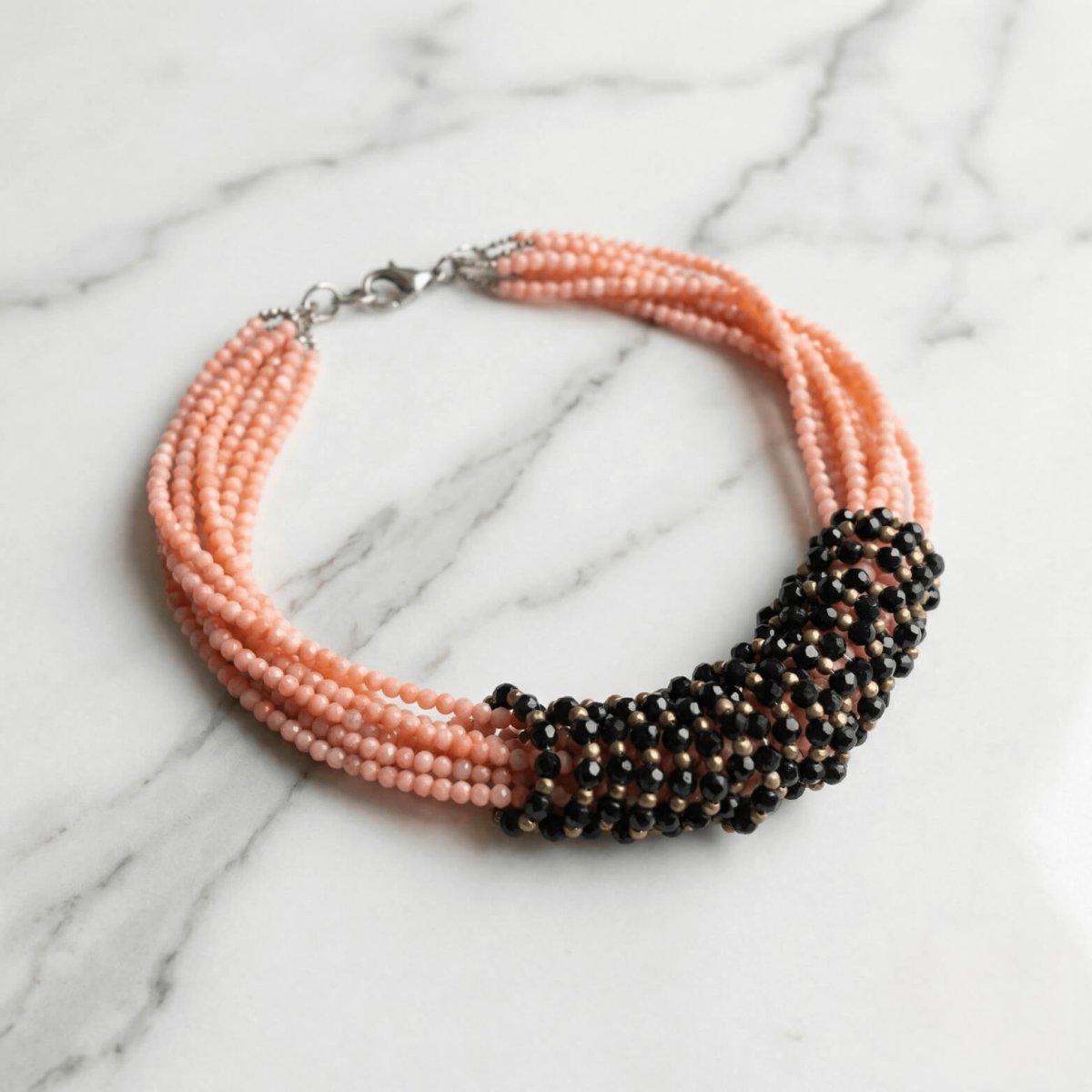 Black Crystal and Pink Coral Necklace - Thumbnail 3
