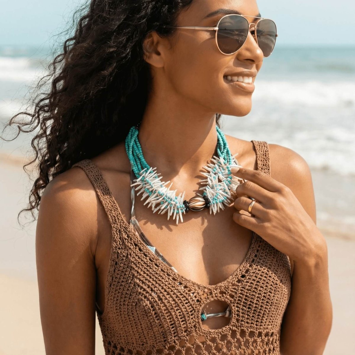 Turquoise and Stick Pearl Necklace