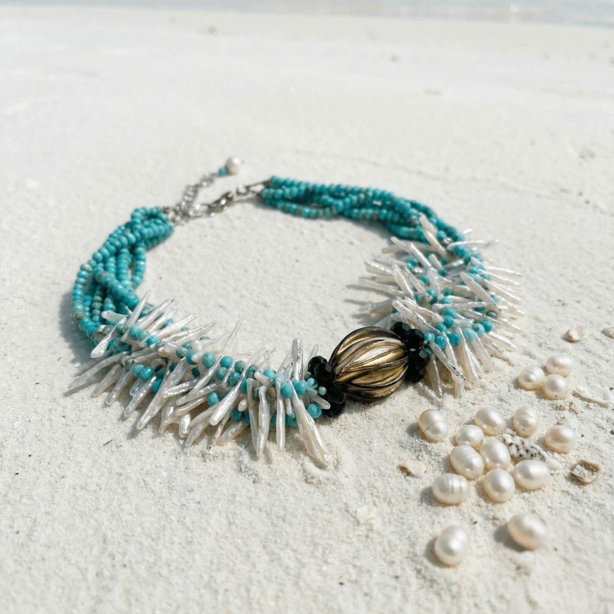 Turquoise and Stick Pearl Necklace - Thumbnail 3