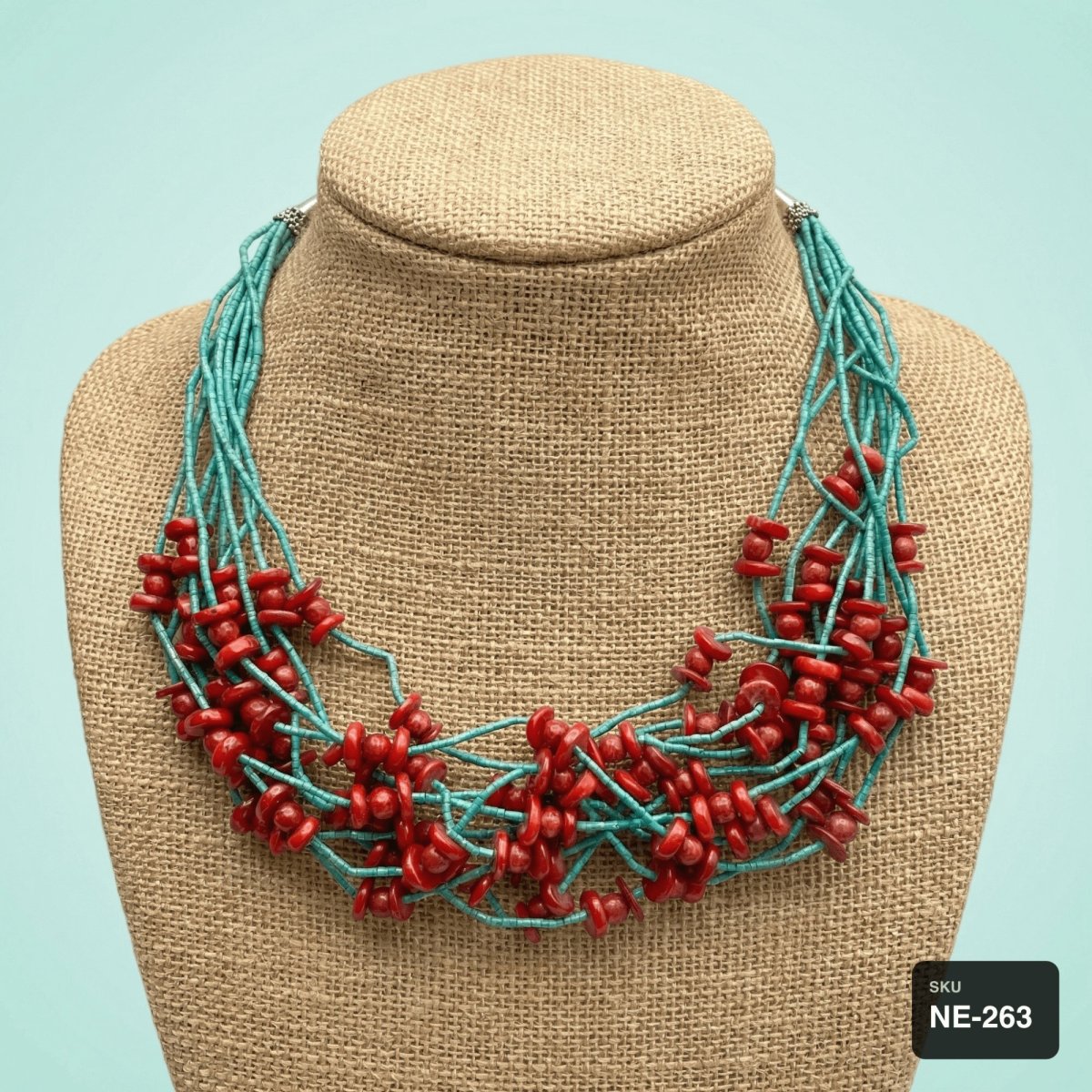African Jade and Red Coral Necklace - Thumbnail 2