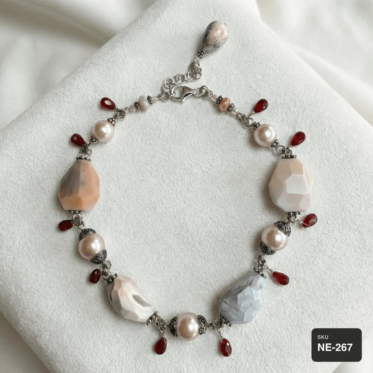 Peach Agate & Ruby Drop Necklace - Thumbnail 3