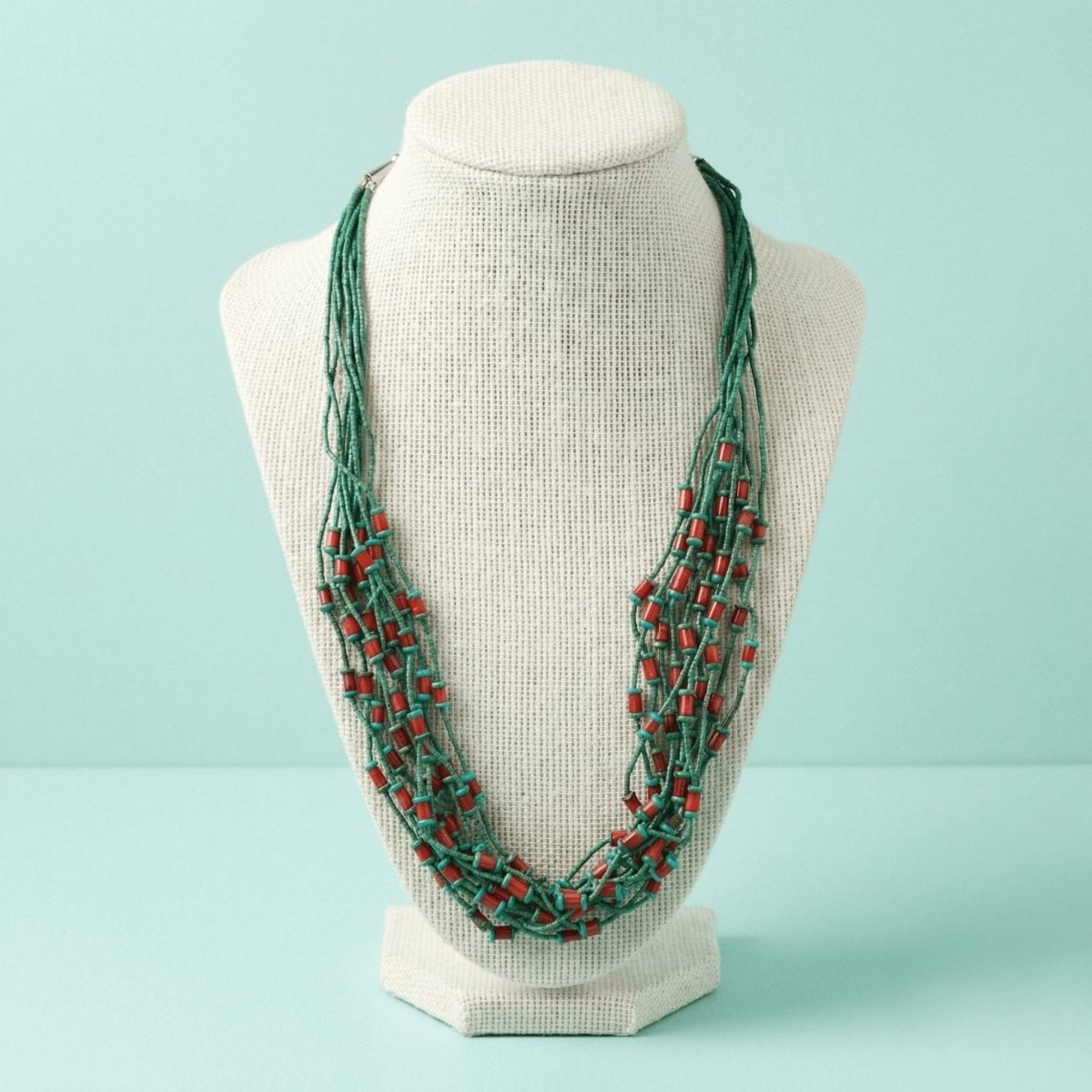Green African Jade and Red Coral Necklace - Thumbnail 2