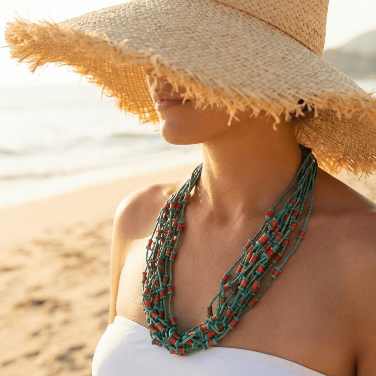 Green African Jade and Red Coral Necklace