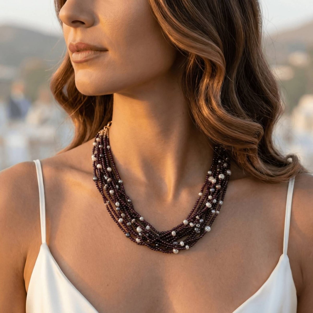 Red Agate and Freshwater Pearl Necklace