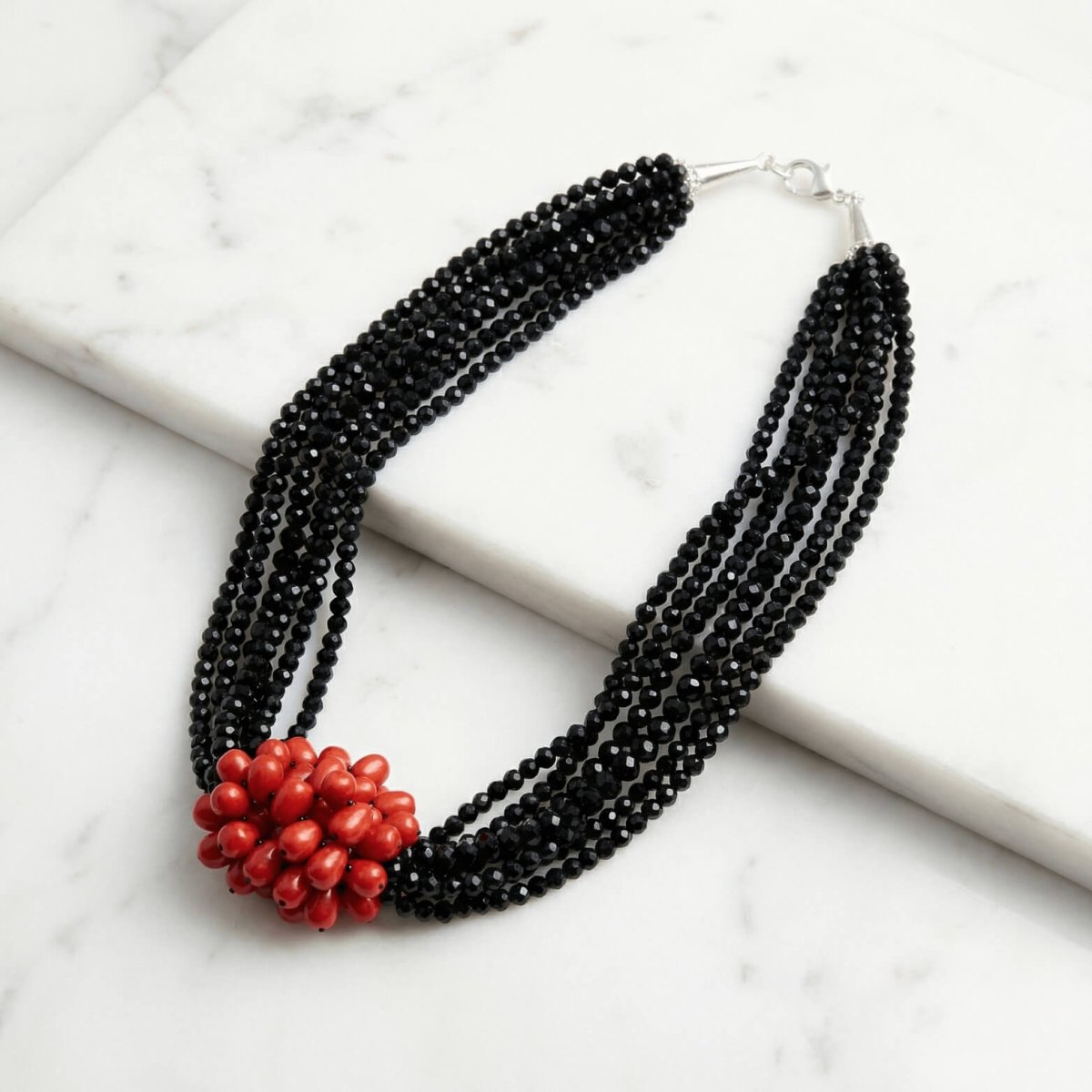 Black Agate and Red Coral Necklace - Thumbnail 2