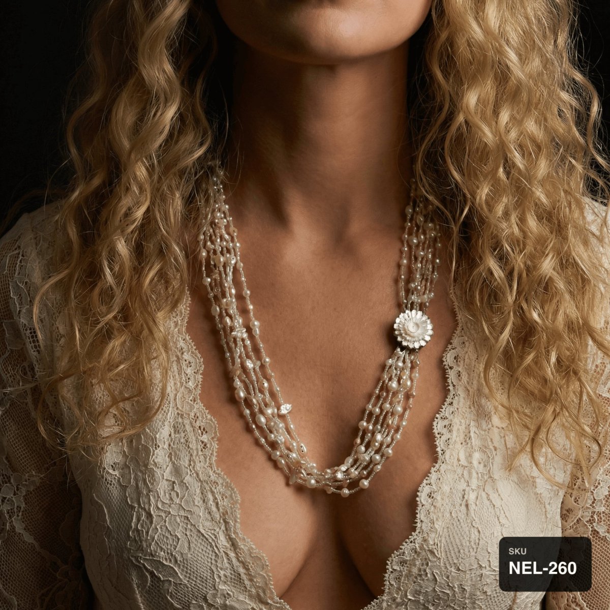 Freshwater Pearl Necklace with Mother of Pearl Flower Pendant