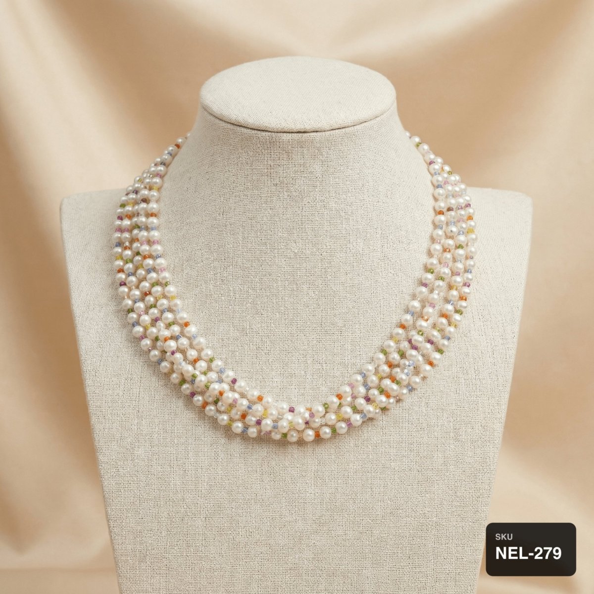 Multi-Strand Pearl & Crystal Necklace - Thumbnail 2