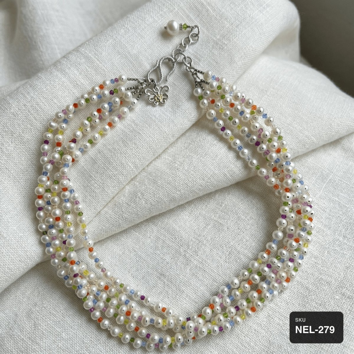 Multi-Strand Pearl & Crystal Necklace - Thumbnail 3