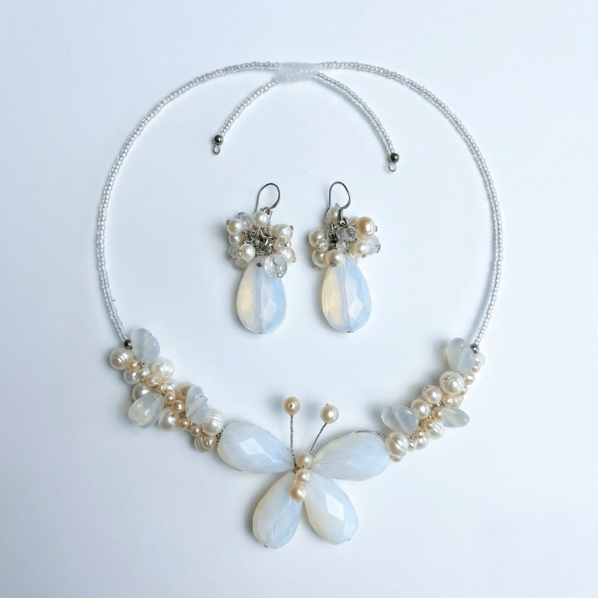 Pearl and Moonstone Butterfly Necklace with Matching Earrings - Thumbnail 3