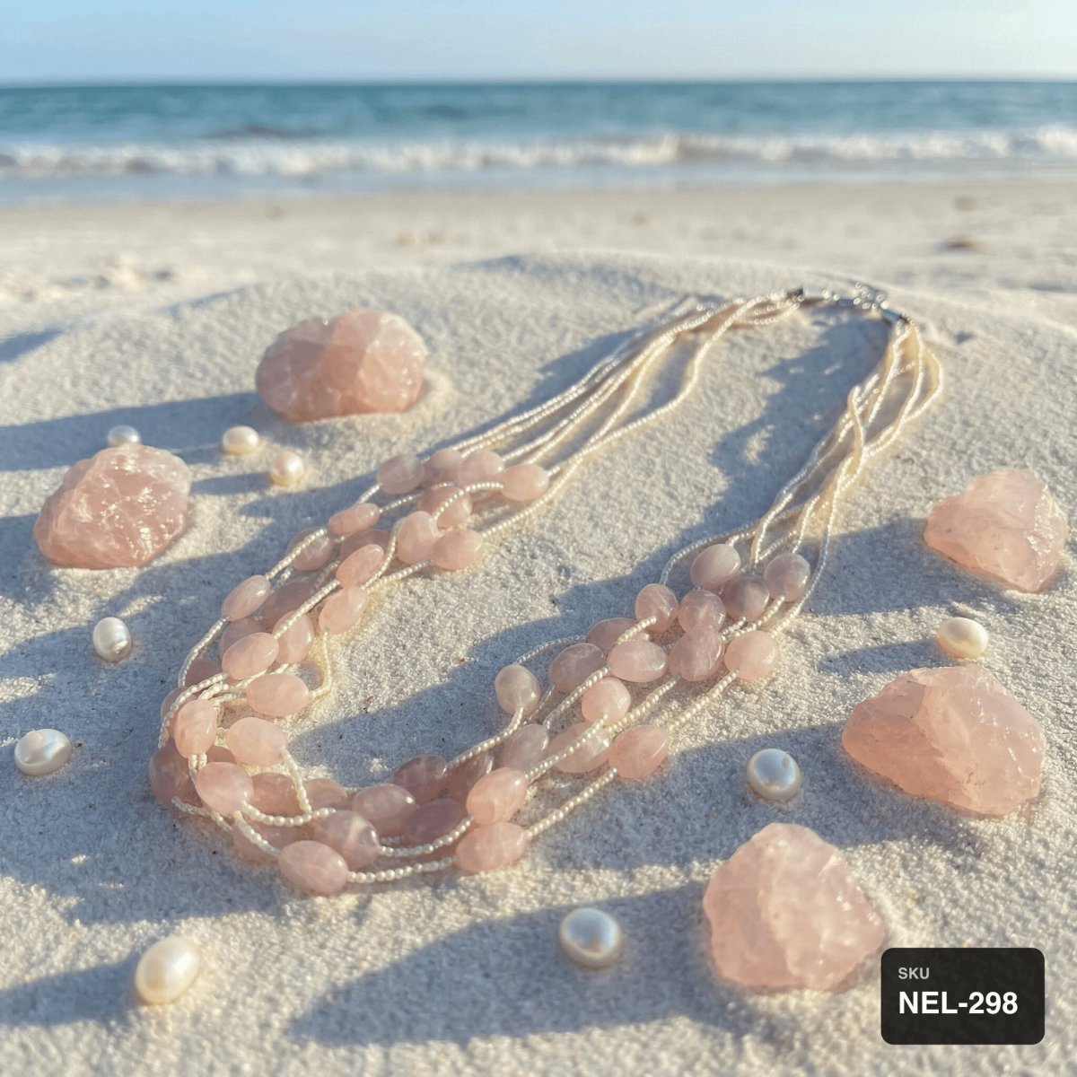 Seed Pearl and Rose Quartz Necklace - Thumbnail 2