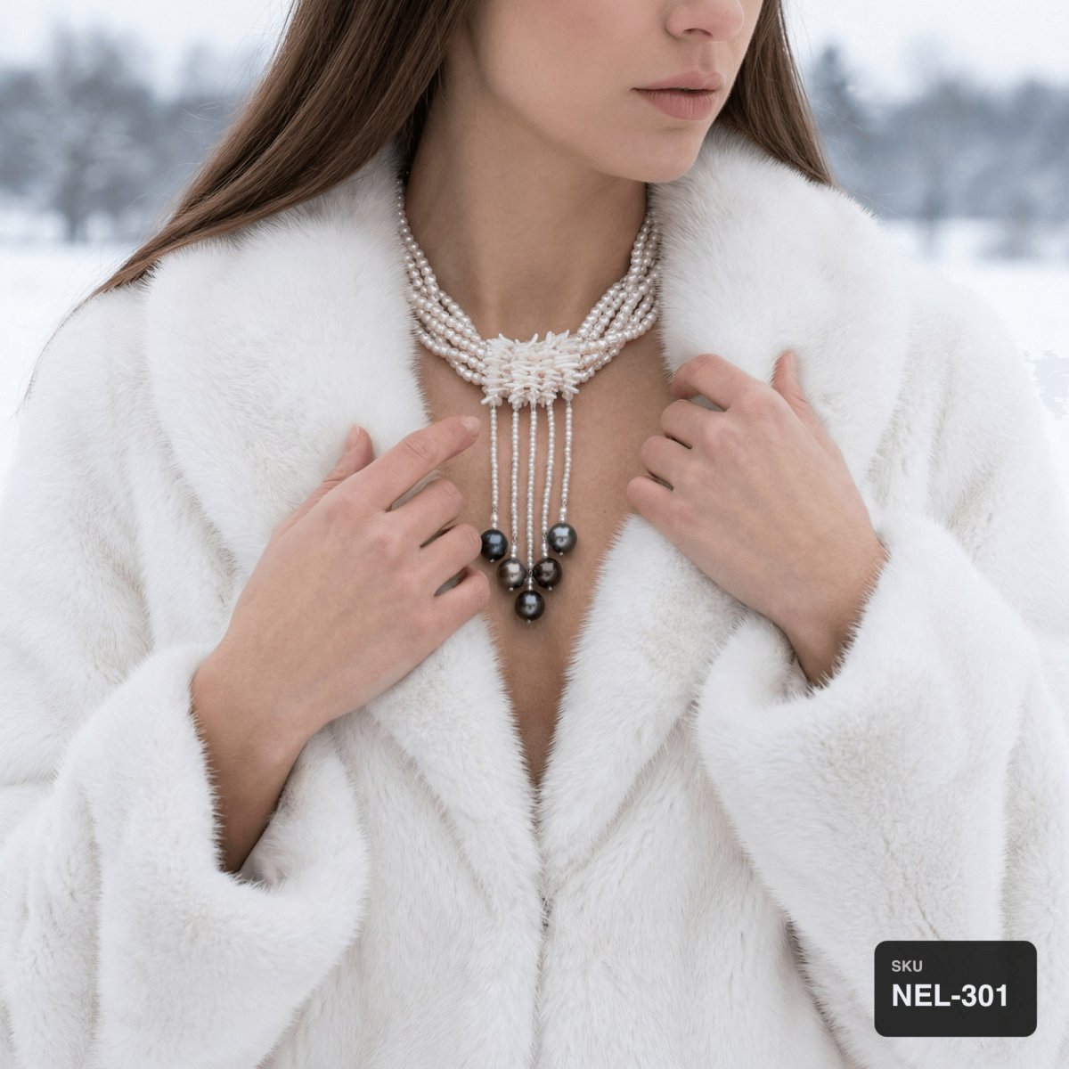 Seed Pearl Statement Necklace with Tahitian Pearl Drops