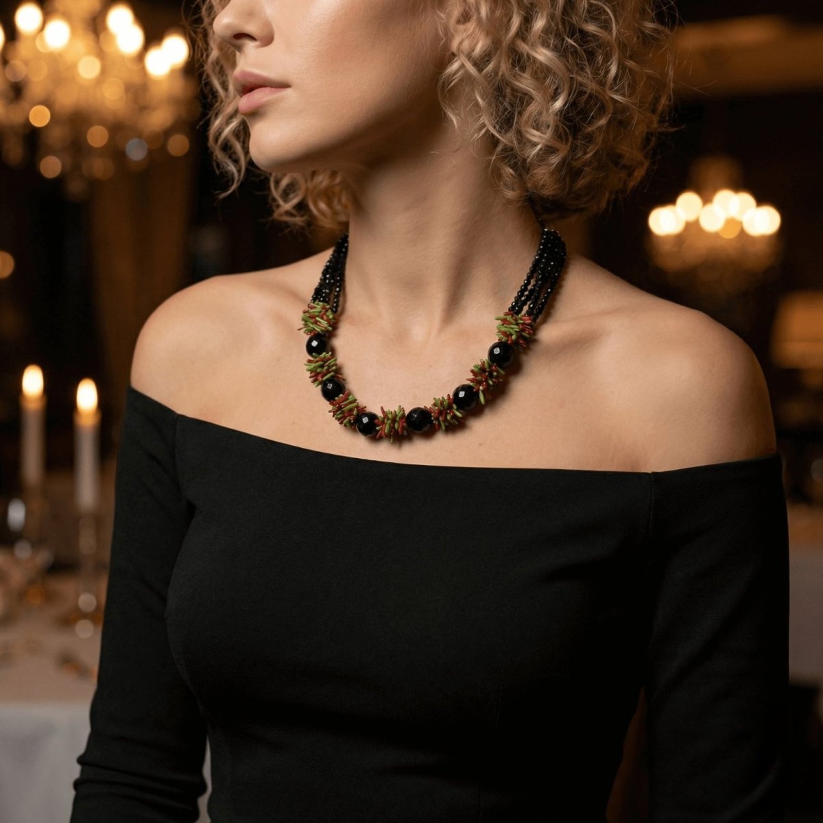 Black Onyx and Coral Necklace