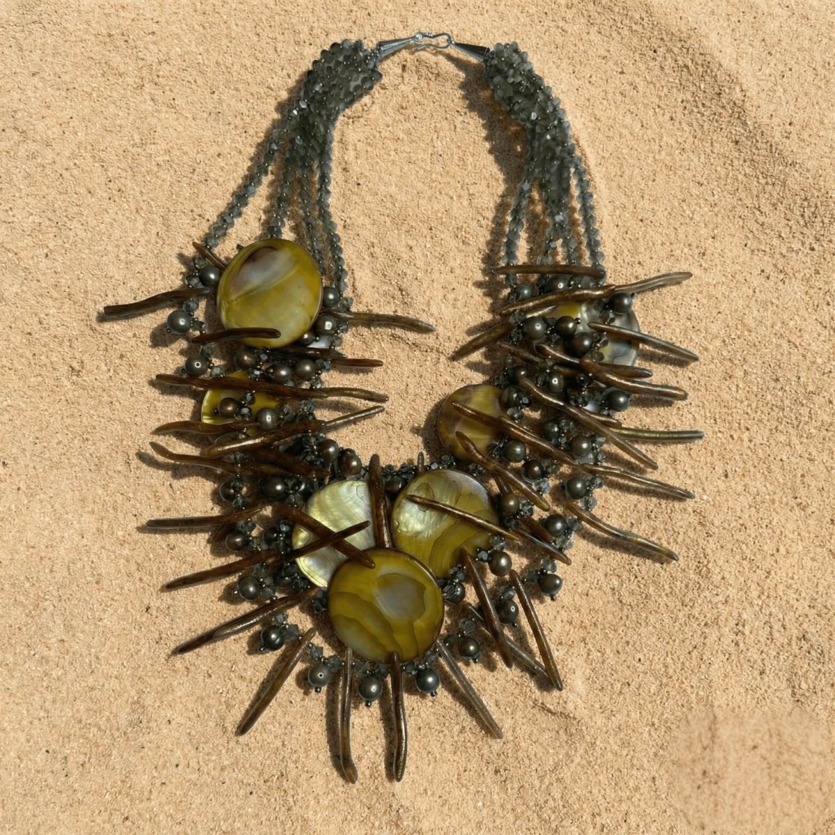 Stick Pearl and Mother of Pearl Sphere Necklace - Thumbnail 2