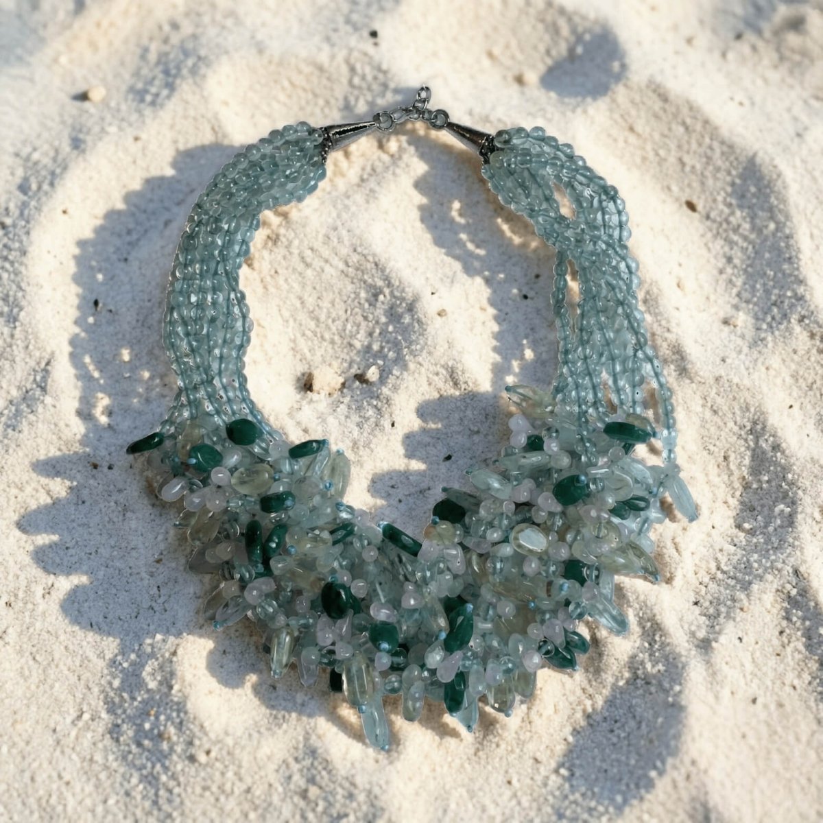 Aquamarine, Milky Quartz & Green Aventurine Statement Necklace - Thumbnail 2