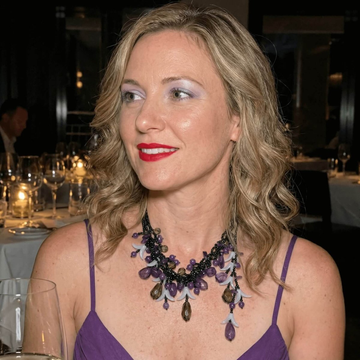 Amethyst, Smoky Quartz and Gray Chalcedony Statement Necklace