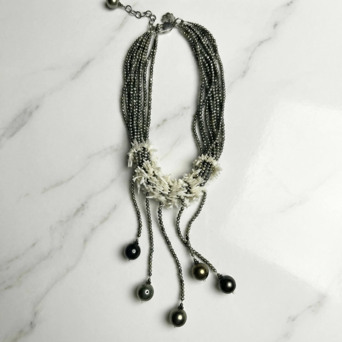 Blue Pearl and White Stick Coral Necklace - Thumbnail 3