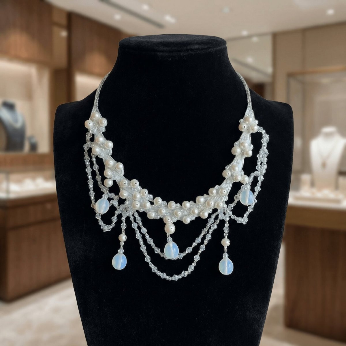 Pearl, Crystal and Moonstone Necklace - Thumbnail 2