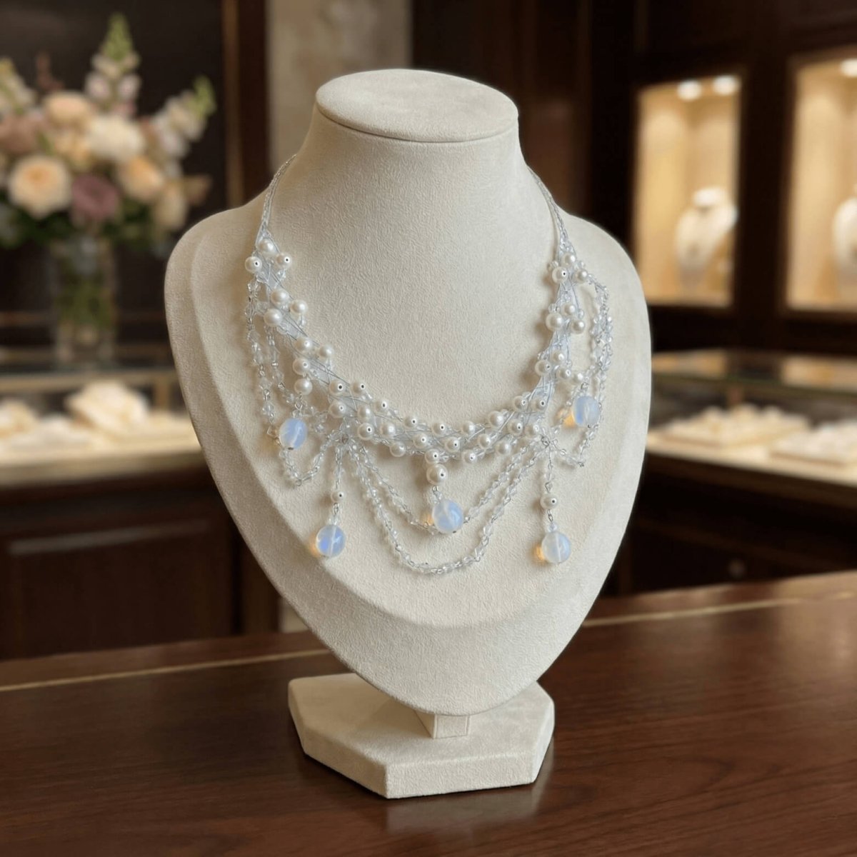 Pearl, Crystal and Moonstone Necklace - Thumbnail 4