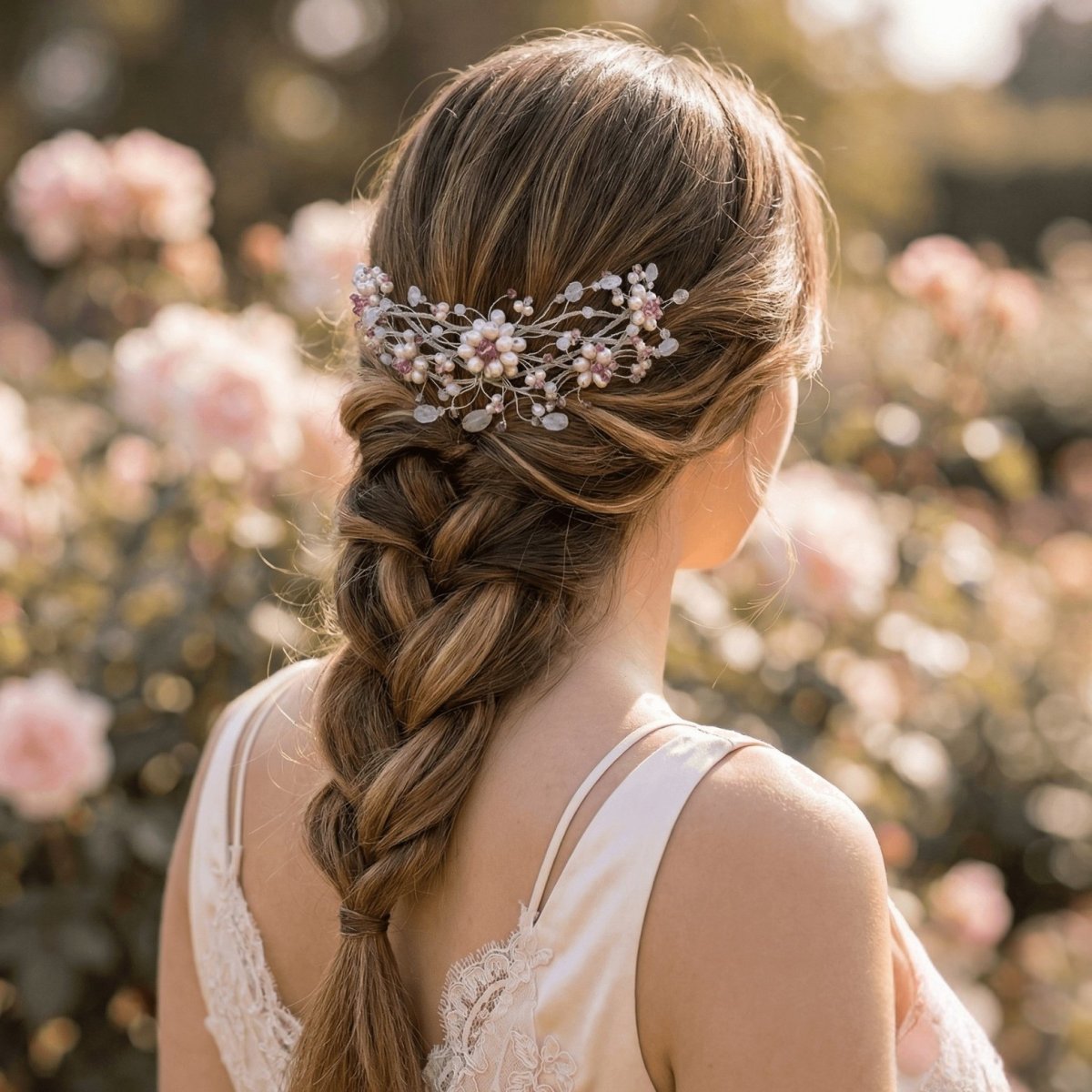 Indian Ruby Freshwater Pearl Rose Quartz Hair Vine