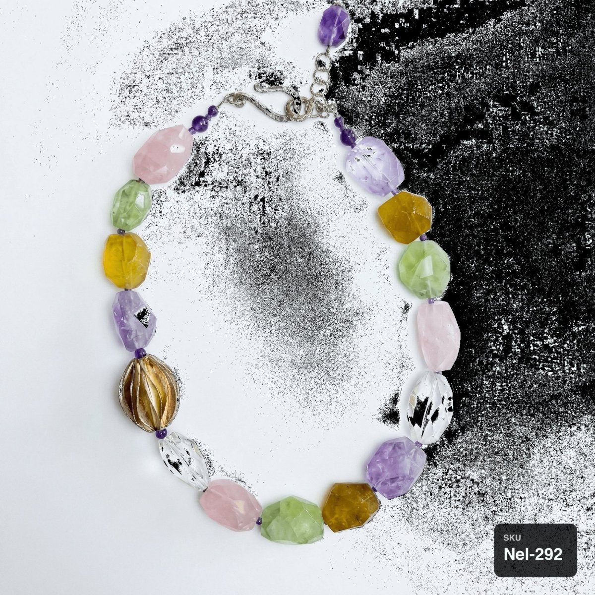 Multi-Gemstone Necklace – Amethyst, Rose Quartz & Citrine - Thumbnail 2