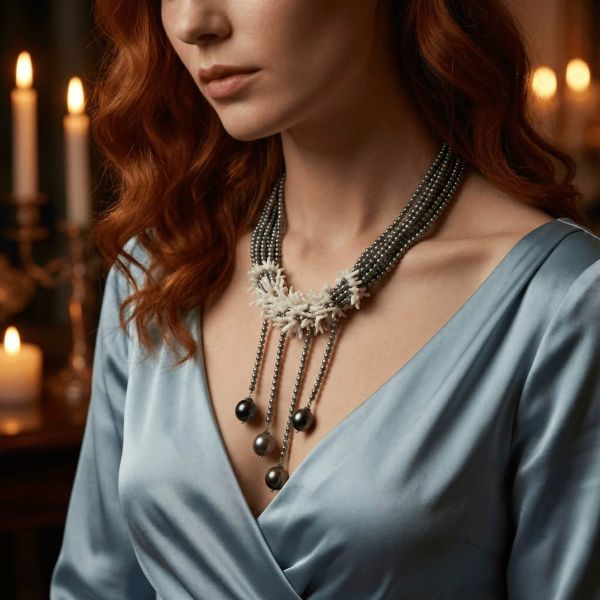 Blue Pearl and White Stick Coral Necklace